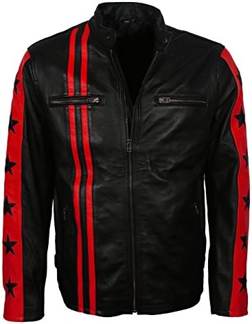 LPJAM Fashion Men's Classic Black Red Stars Pattern Genuine